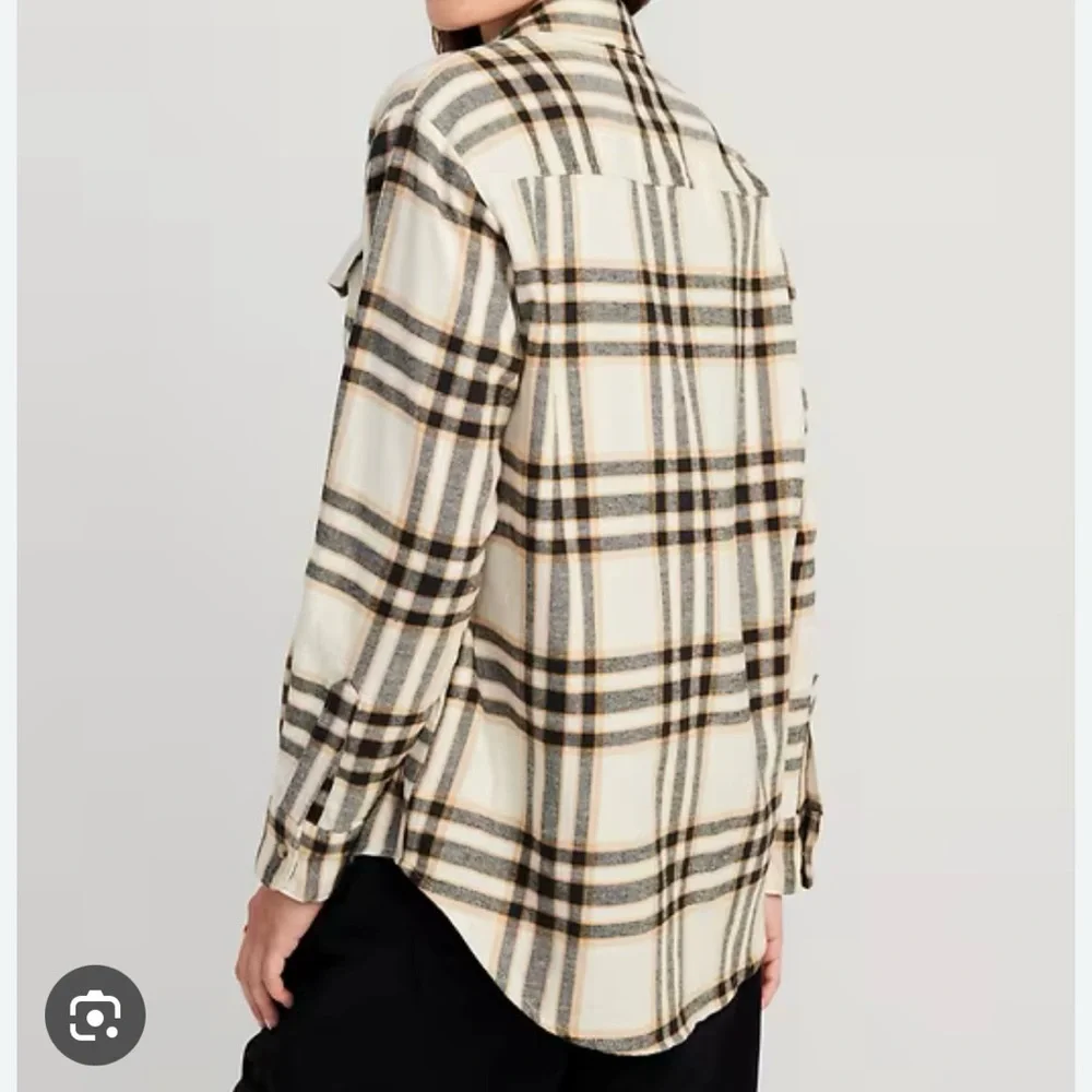NWT Old Navy Loose Boyfriend Flannel in White Plaid XXL Petite - Picture 2 of 8